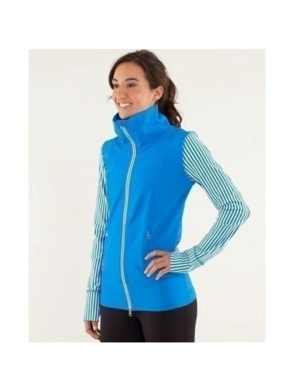 Lululemon Vibrant Blue & White Striped Long Sleeve Daily Yoga Jacket Size 12